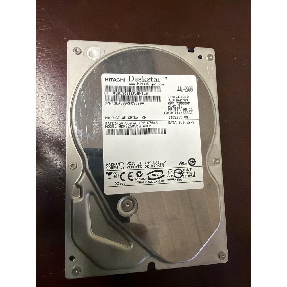 Hitachi Deskstar 500GB 3.5" SATA 3.0Gb/s HDD HDP725050GLA360 Tested & Good To Go